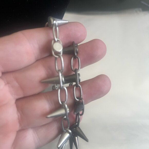 Two Edgy Spike Chain choker Necklace one silver looking and one dark tone - Picture 3 of 3